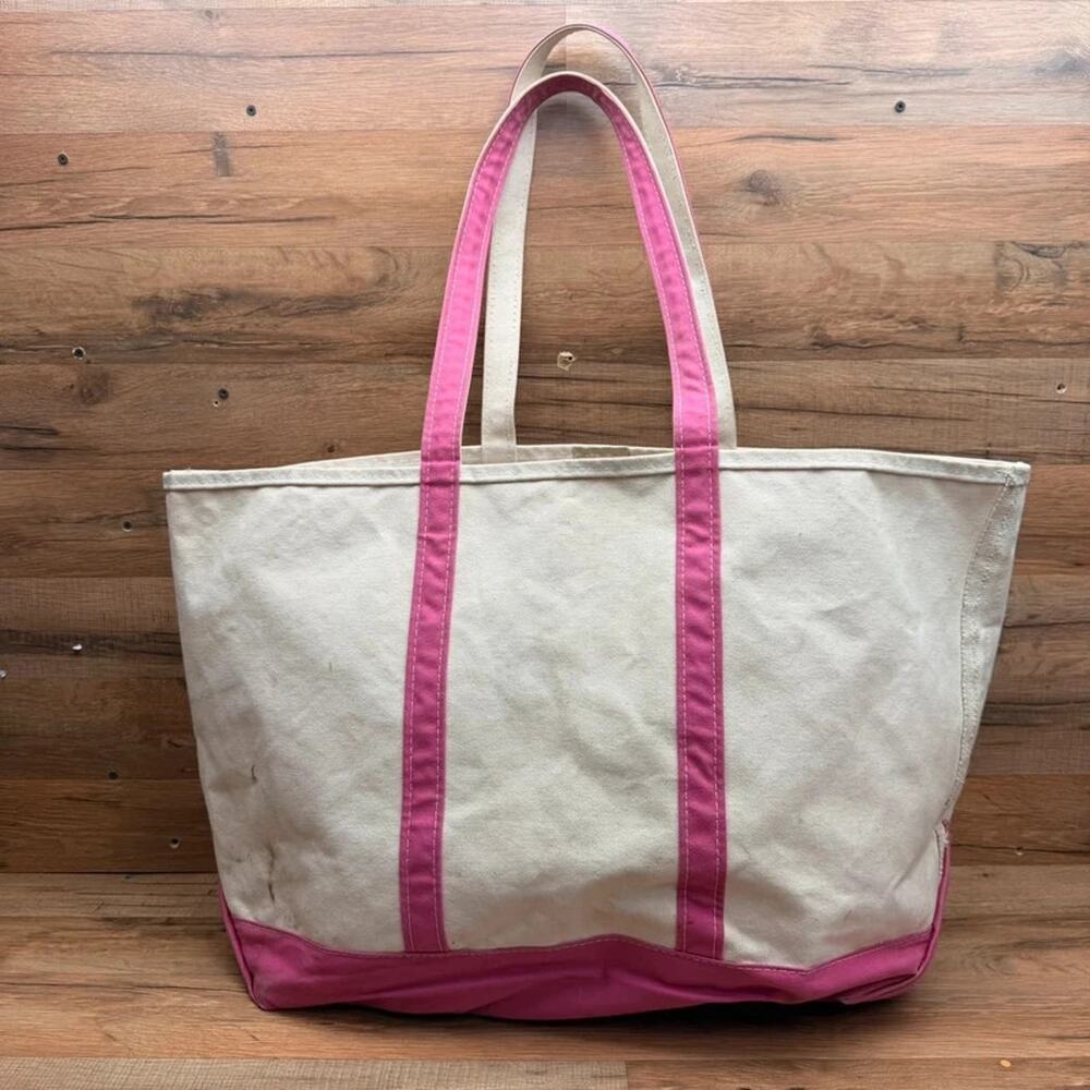 LL Bean Boat And Tote Canvas pink XL Handles Bottom W19” xH15”x10 US